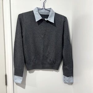 COLLAR SWEATER Grey Sweater with Professional Collar Long Sleeved